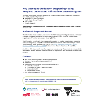 Key Messages Guidance - Supporting Young People to Understand Affirmative Consent Program