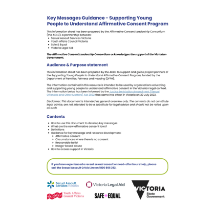 Key Messages Guidance – Supporting Young People to Understand Affirmative Consent Program