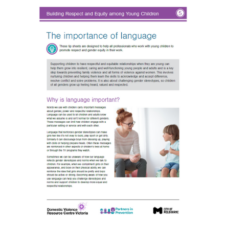 Building Respect and Equity Among Young Children Series – The importance of language